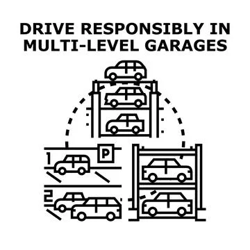 Vehicle parking system with multi level garage infrastructure Stock Illustration