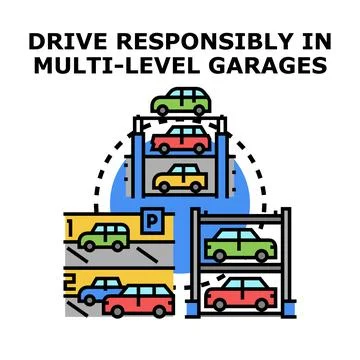 Vehicle parking system with multi level garage infrastructure Ilustración de archivo