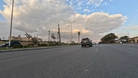 Vehicle Passing Through Bright Streets New Cairo Showing Buildings Traffic Life Stock Footage 329945694