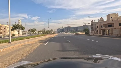Vehicle Passing Through Spacious City Roads New Cairo Showing Buildings Traffic Vídeo Stock 329655011