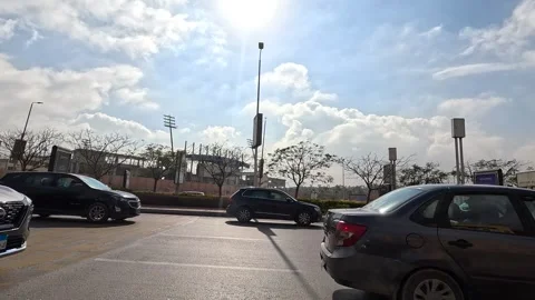 Vehicle Passing Through Spacious City Roads New Cairo Showing Buildings Traffic Stock Footage 330098033