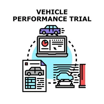 Vehicle performance trial evaluating car technical reliability Stock Illustration