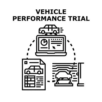 Vehicle performance trial evaluating car technical reliability Ilustração Stock