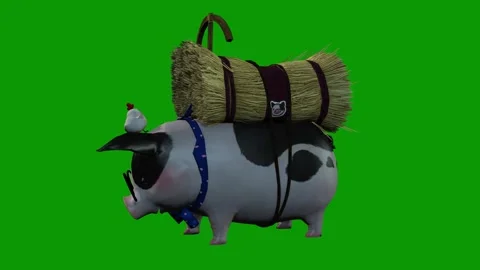 Vehicle Pig idle scene Left 3D Rendering Animation On Green Screen Stock Footage 309856315