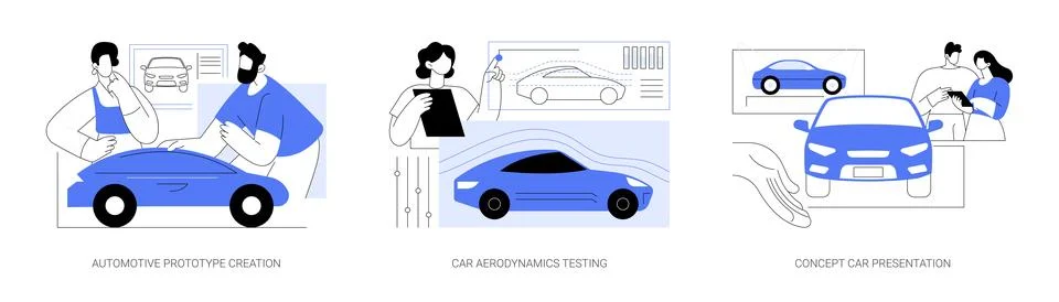 Vehicle prototype abstract concept vector illustrations. Stock Illustration