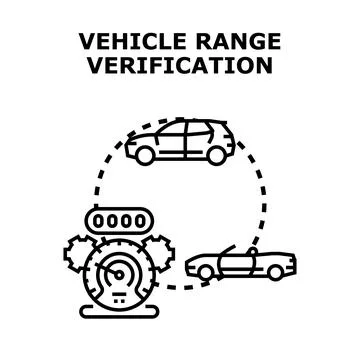 Vehicle range verification checking mileage and car performance Stock Illustration