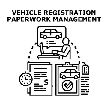 Vehicle registration management paperwork process icon Stock Illustration