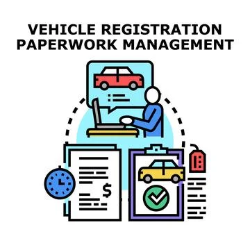 Vehicle registration management paperwork process icon Stock Illustration