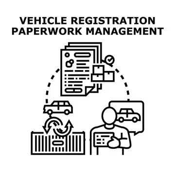 Vehicle registration paperwork management process concept Stock Illustration