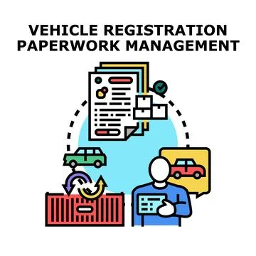 Vehicle registration paperwork management process concept Stock Illustration