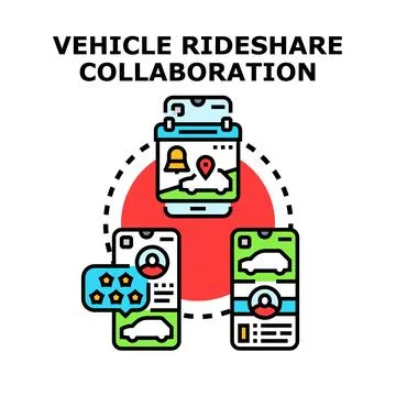 Vehicle rideshare collaboration via mobile application services Stock Illustration