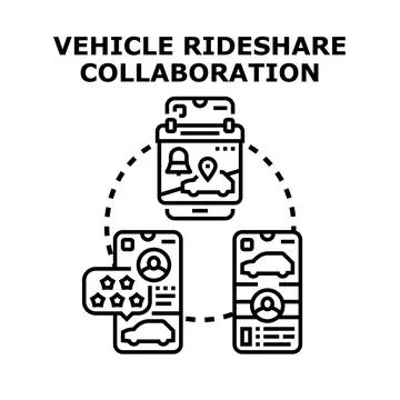 Vehicle rideshare collaboration via mobile application services Stock Illustration