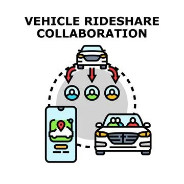Vehicle rideshare collaboration using transportation mobile application Stock Illustration