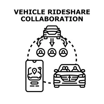 Vehicle rideshare collaboration using transportation mobile application Stock Illustration