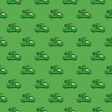 Vehicle with Rocket System vector concept green seamless pattern Illustrazione stock