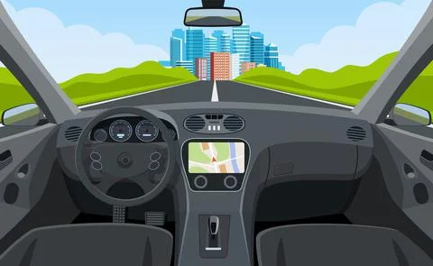 Vehicle salon, inside car driver Stock Illustration