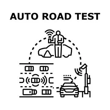 Vehicle self driving technology road testing development Stockillustratie