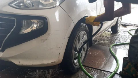 Vehicle Service in Well Equipped Workshop with Professional Car Washing Video stock 310659544