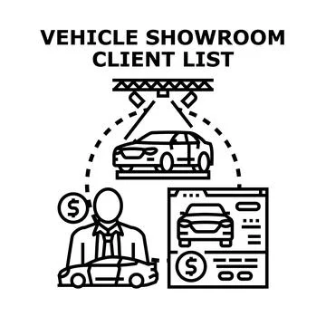 Vehicle showroom managing client list concept Illustrazione stock