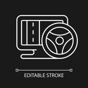Vehicle simulation white linear icon for dark theme Stock Illustration