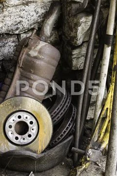 Vehicle spares in garage Stock Photos