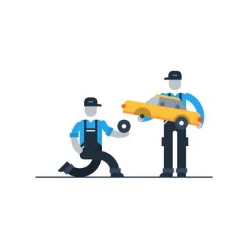 Vehicle technical inspection, searching for problem Illustrazione stock