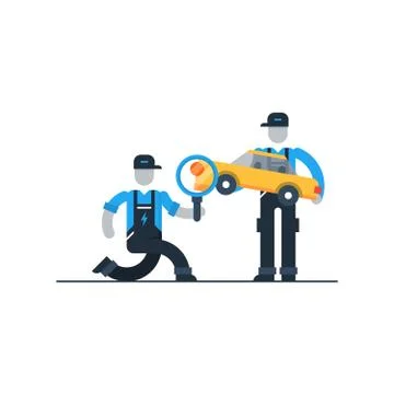 Vehicle technical inspection, searching for problem Illustrazione stock