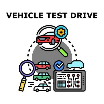 Vehicle test drive evaluation and automotive diagnostic concept Stock Illustration