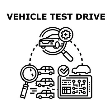 Vehicle test drive evaluation and automotive diagnostic concept Illustrazione stock