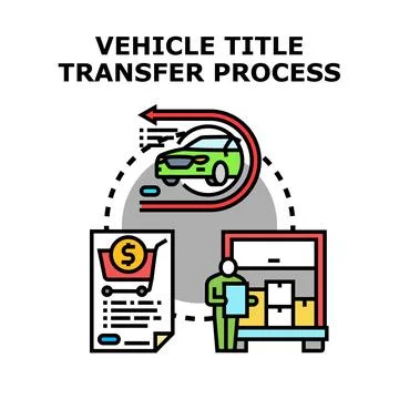 Vehicle title transfer process diagram illustrating ownership change Stock Illustration