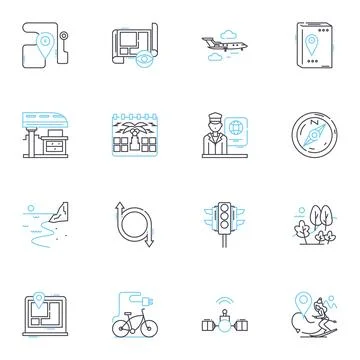 Vehicle tracking linear icons set. GPS, Location, Fleet, Navigation, Monitoring Stock Illustration