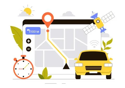 Vehicle Tracking Vector Illustration Featuring Workers Loading Products, Sm.. Stock Illustration
