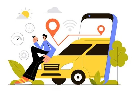 Vehicle Tracking Vector Illustration Featuring Workers Loading Products, Sm.. Stock Illustration