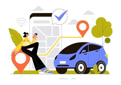 Vehicle Tracking Vector Illustration Featuring Workers Loading Products, Sm.. Stock Illustration