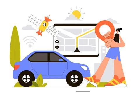Vehicle Tracking Vector Illustration Featuring Workers Loading Products, Sm.. Stock Illustration