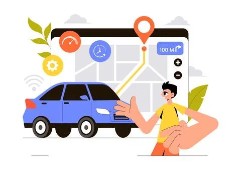 Vehicle Tracking Vector Illustration Featuring Workers Loading Products, Sm.. Stock Illustration
