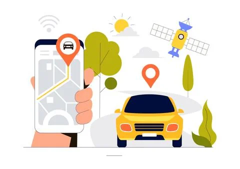 Vehicle Tracking Vector Illustration Featuring Workers Loading Products, Sm.. Stock Illustration