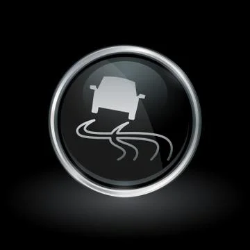 Vehicle traction control icon inside round silver and black emblem Stock Illustration