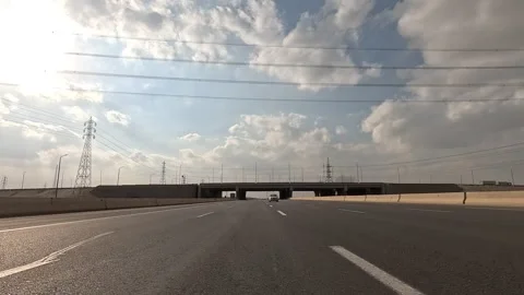 Vehicle Traffic Driving Across Eastern Desert Highway Cairo Toward Ain Sokhna Stock Footage 329970627