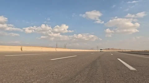 Vehicle Traffic Driving Along Eastern Desert Route Connecting Cairo Ain Sokhna Stock Footage 329958623