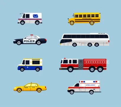 Vehicle Transportation - vector flat design icons set Stock Illustration