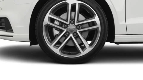 Vehicle wheel close up side view Ibis White 2020 Audi A3 Premium 40 TFSI Stock Footage 159833355