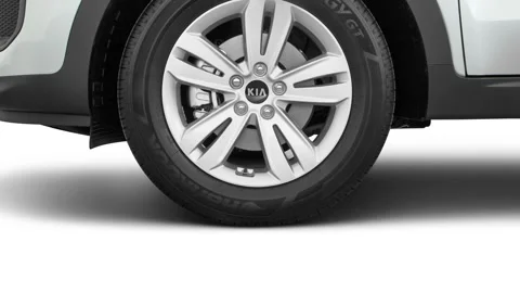 Vehicle wheel close up side view in studio Sparkling Silver 2017 Kia Sportage LX Stock Footage 159888461