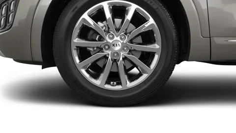 Vehicle wheel close up side view Titanium Metallic 2017 Kia Sorento SX Limited Stock Footage 159897433