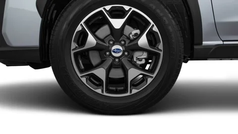 Vehicle wheel close up side view Ice Silver Metallic 2019 Subaru Crosstrek 2.0i Stock Footage 160013077