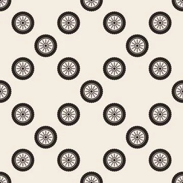 Vehicle wheel vector seamless pattern. Auto tire and metal rim vector backg.. Stock Illustration