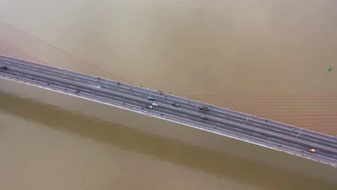 Vehicles are moving on the longest cable-stayed bridge in Vietnam Video stock 167053030