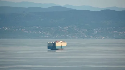 A Vehicles Carrier Frontier Ace ship anchored in Gulf of Trieste Stock Footage 158496408