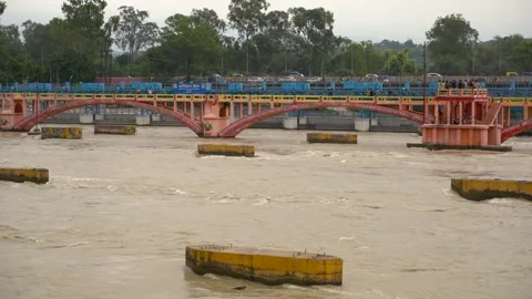 Vehicles Crossing Haridwar Ganga Bridge Stock Footage 315285553