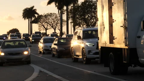 Vehicles Drive Down from Turnpike Overpass to Stop Stock Footage 171192063